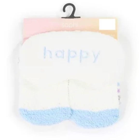 NWT "Happy" White & Blue Cozy Sock & Sleep Mask Set - Picture 1 of 3